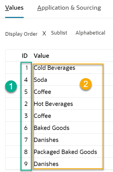 The values of a custom segment in the UI.