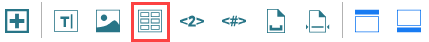 Advanced PDF/HTML Templates New Element toolbar with the Tables button outlined in red.