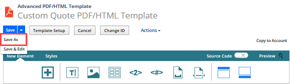 Sample advanced template with the Save As button outlined in red.