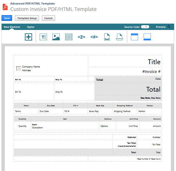 Sample advanced template in the Template Editor.