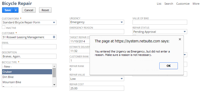 A screenshot showing an example of a Show Message action displaying a message based on user input.
