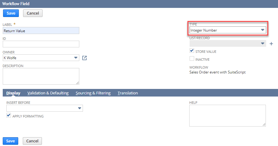 A screenshot showing the Type field highlighted.