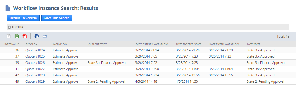 A portion of a screenshot showing an example of a workflow instance search.