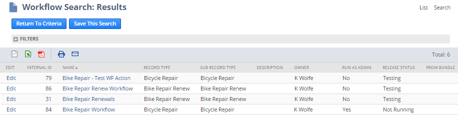 A portion of a screenshot that depicts the results of a workflow definition search.