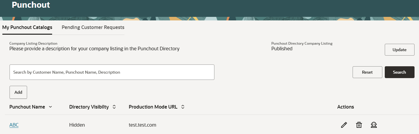A screenshot of the location where a punchout catalog is added.