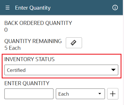 Inventory Status dropdown field