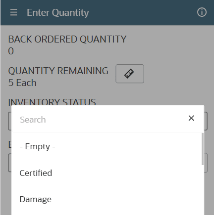 Inventory Status dropdown options