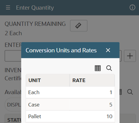 Units table