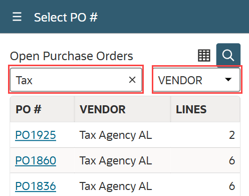Sample filter field