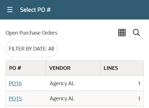 Select PO page
