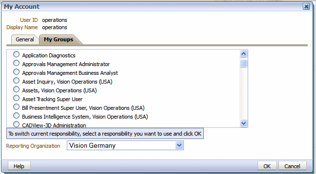 Choosing a responsibility at log in