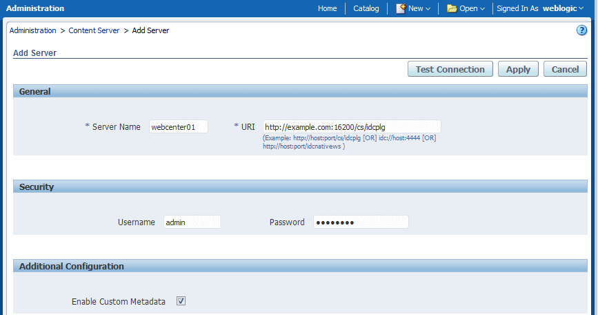 Add Content Server screen