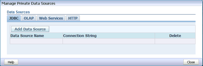 Manage Private Data Source Connections page