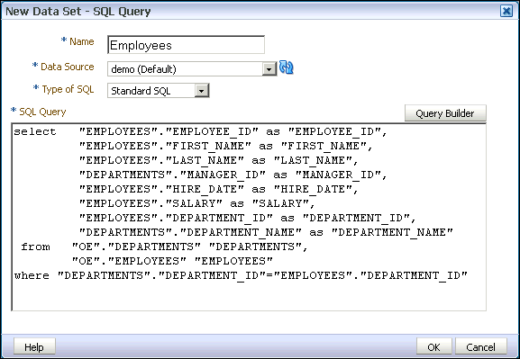 Create data set SQL Dialog