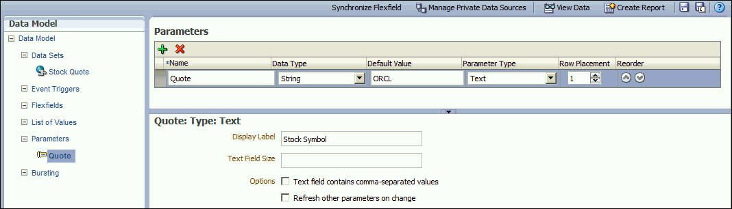 Creating the parameter