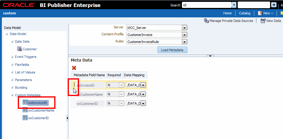 Selecting a metadata field