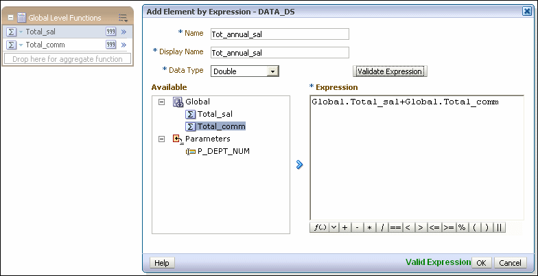 Add Element by Expression dialog