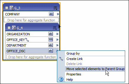 Moving element from child group to parent group