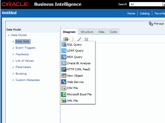 Selecting the data set type