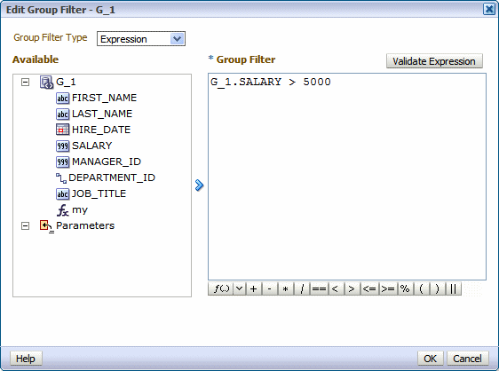 Edit Group Filter dialog