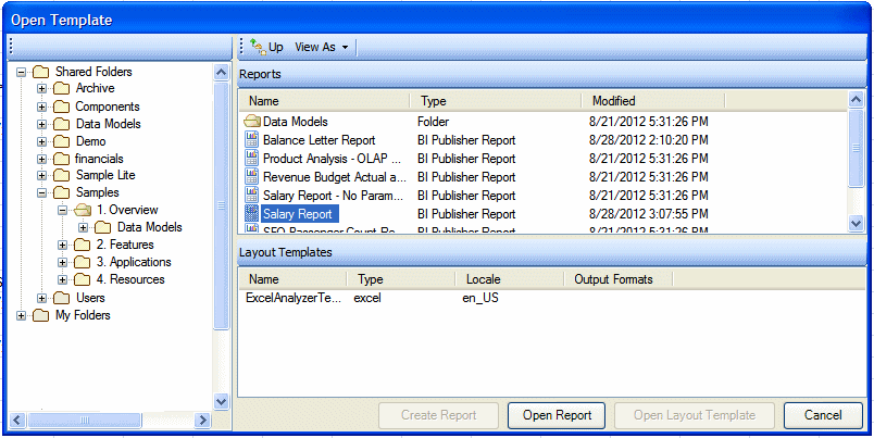 The Open Template dialog