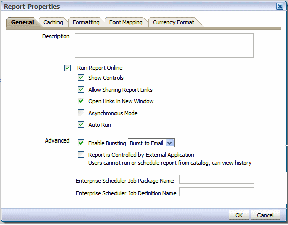 Report properties dialog