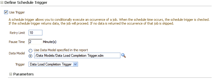 Schedule trigger enabled for a report job