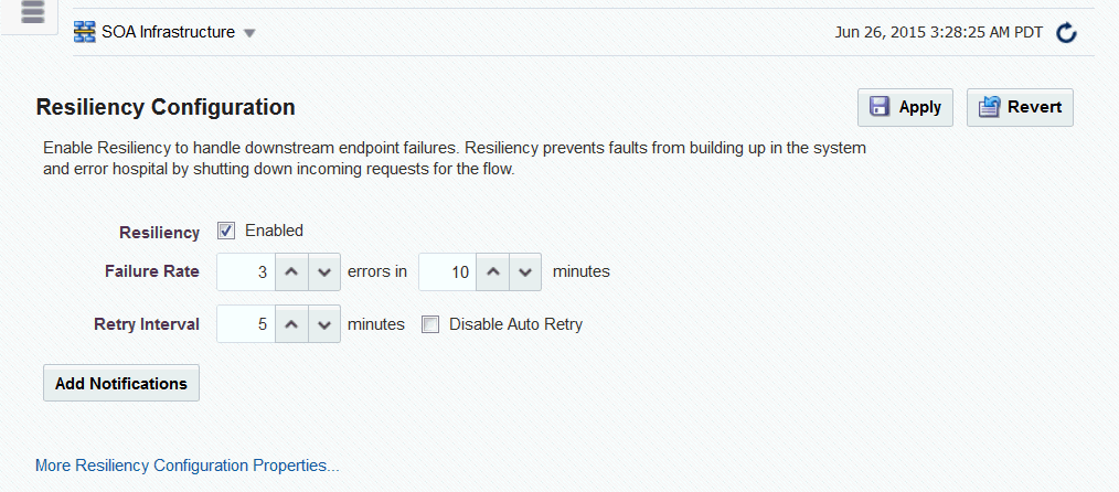 Resiliency Configuration Page