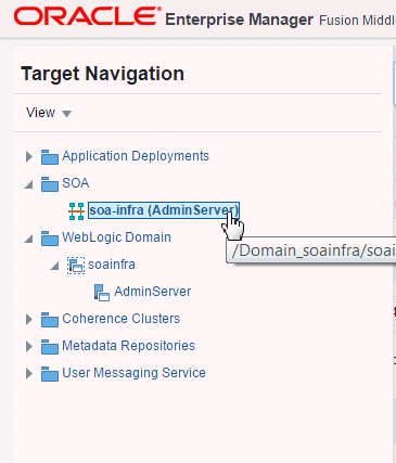 soa-infra node in the Target Navigation tree