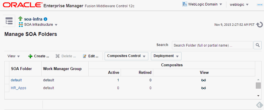 Manage SOA Folders page