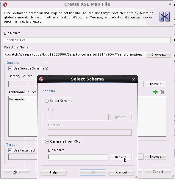 Select Schema dialog