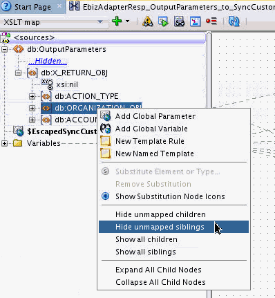 Hide unmapped siblings context menu item
