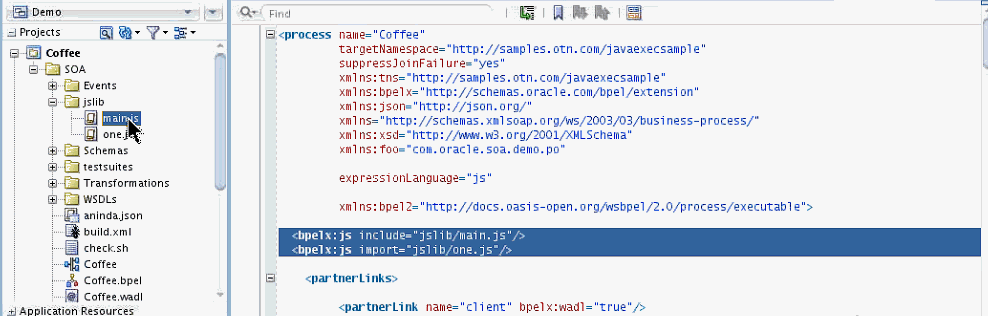including javascript files in BPEL