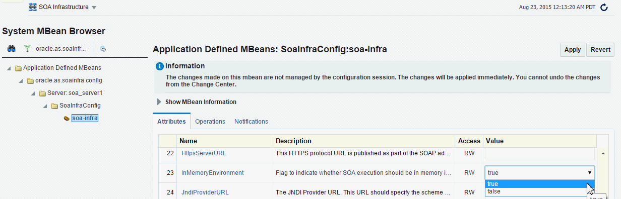 Setting the inMemoryEnvironment flag